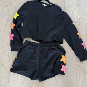 Black Star Print Sweatshirt and Shorts Set